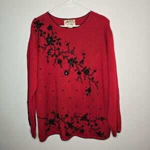 Vintage Heirloom Collectibles Sweater Red‎ Beaded Embroidered Grannycore...